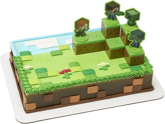 DecoSet® Mobs Beware Minecraft Cake Topper, 6-Piece Stackable Cake Decoration, Interlocking 3D Blocks With Characters, Food Safe Birthday Cake Decoration