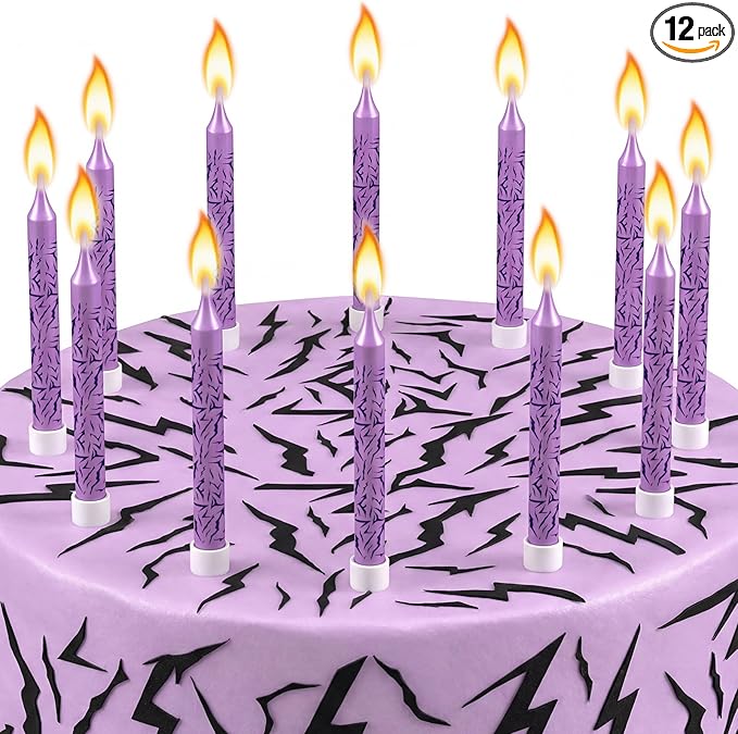 Conelist 12 Pcs Kpop Themed Birthday Candles Purple Lightning Birthday Decorations Cartoon Movie Cake Toppers for Kpop Themed Party Supplies
