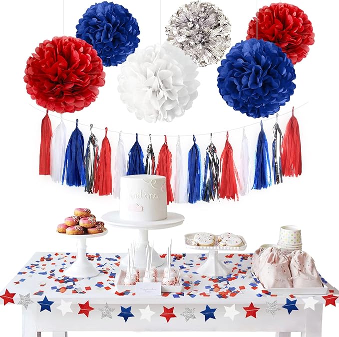 4th of July Patriotic Decorations Set - 27 PCS Red White and Blue Party Supplies for America Independence Day, Memorial Day, Happy Birthday America
