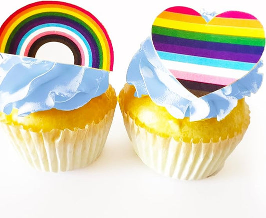 Sugar Robot Pride Decorations for Cake Decorating - Rainbow Cake Toppers and Hearts Cupcake Toppers - Made in the USA - Premium Crafted