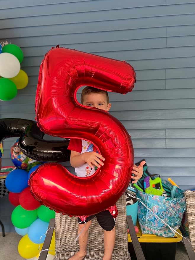 40 inch Number Balloon 0-9 Red Large Number 5 Balloons,Digital Balloons for Birthday Party Celebration Decorations Supplies, Helium Foil Number Balloons for Wedding Anniversary