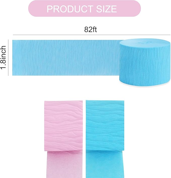 BEISHIDA 8 Rolls Pink and Blue Crepe Paper Streamers for Baby Shower Gender Reveal Party Decorations Wedding Birthday DIY Craft Paper(1.8 Inch x 82 Ft/Roll)