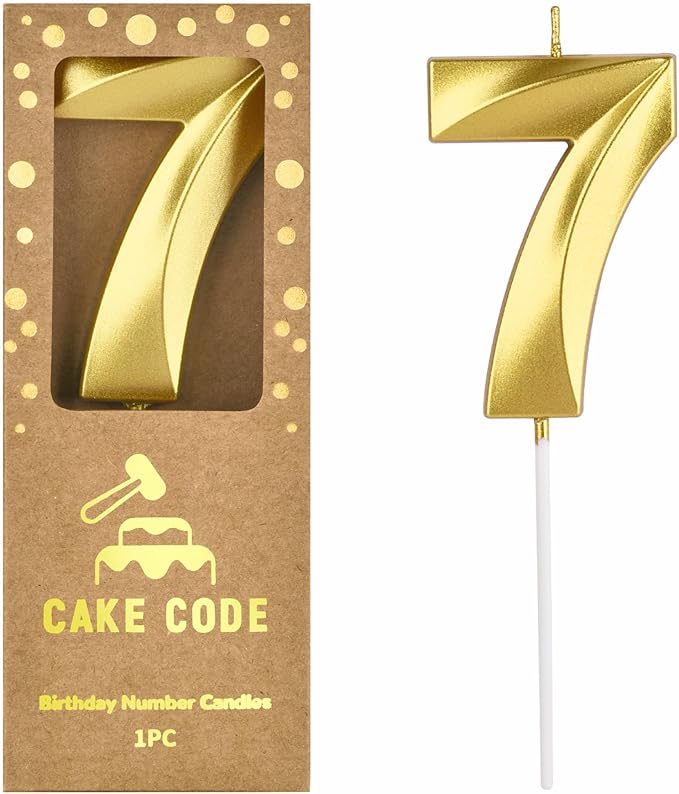 2.76 Inch Diamond Gold 7 Number Birthday Candles, Gold & Cake Number Candles, Party Celebration