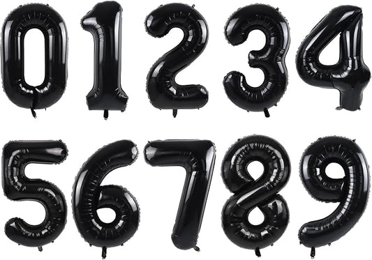 TONIFUL Number Balloons 16 Inch Black 0-9 Number Mylar Foil Balloons 10 Pcs Black Custom Digital Balloons for Birthday Party Engagement Graduations Anniversary Baby Shower Decorations Party Supplies