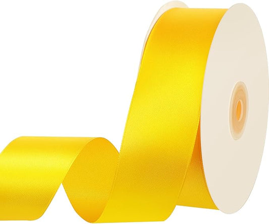 woric Yellow Satin Ribbon 1 1/2 Inch 60 Yards Yellow Fabric Bows for Mothers Day Graduation Crafts Gift Wrapping Flower Bouquet Memorials Harvest Party Holiday Decorations