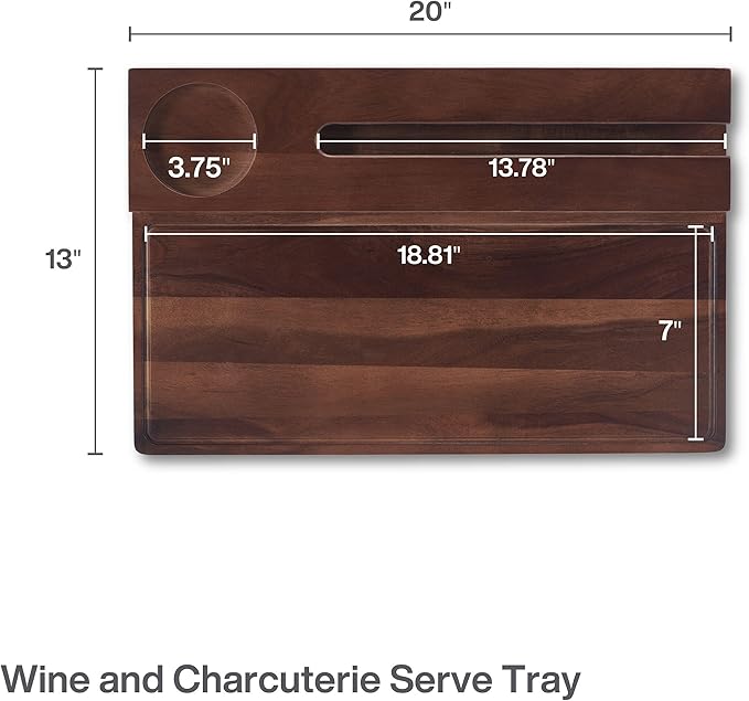 Gourmet Basics by Mikasa Picnic Wine and Charcuterie Acacia Wood Serving Tray, 20 x 13 Inch, Multicolored