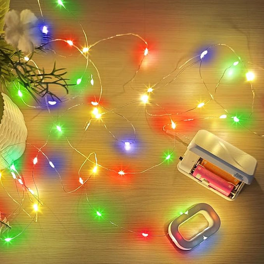 Aogist 16FT Fairy Lights with Spool,Ultra-Bright 50 LEDs Battery Operated Copper Wire String Light for Bedroom Christmas Wedding Centerpiece Parties Decoration,Multicolor(Warm White/Green/Blue/Red)