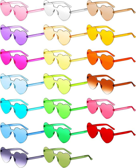 Frienda 20 Pairs Heart Shaped Sunglasses Rimless Candy Color Glasses for Women Men Party Favor