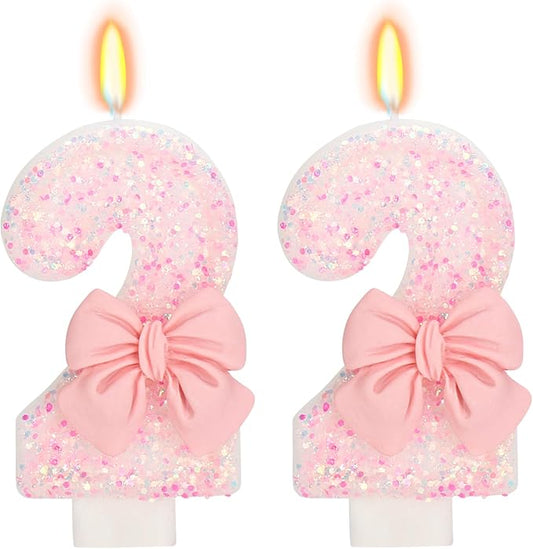 22nd Birthday Candles for Cake, Pink Bow Number Cake Candles, 2.76 inch Number Happy Birthday Candle, Cake Topper Decoration for Birthday Party (Number 22)