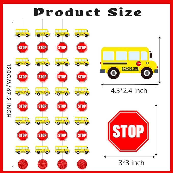 School Bus Garlands 6 Pieces Back to School Party Decorations Hanging Banners with Stop Signs Wheels on the Bus Birthday Party Decorations for Classroom Theme Shool Ceiling Decor Supplies