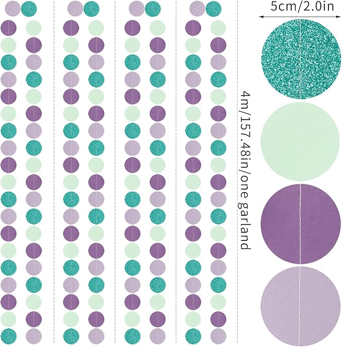 Mermaid Birthday Teal-Purple Party-Decorations Garland-Streamers - 52Ft Turquois Mint Girl Baby Shower Hanging Banner,Under The Sea Classroom Paper Backdrop Decor Huglony
