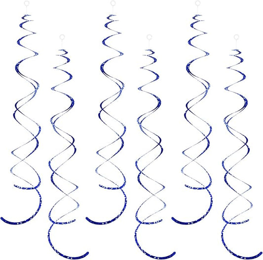30 Pieces Blue Foil Ceiling Hanging Party Swirl Decorations Plastic Streamers Photo Backdrop for Birthday Graduation Wedding Baby Shower Wedding Bachelorette Galaxy Theme Party Decorations