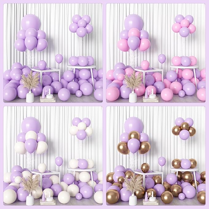 Amandir 153pcs Lavender Balloons Arch Garland Kit Different Sizes 18 12 10 5 Inch Latex Lilac Light Pastel Purple Balloon Fairy Birthday Wedding Princess Gender Reveal Bachelorette Party Decorations