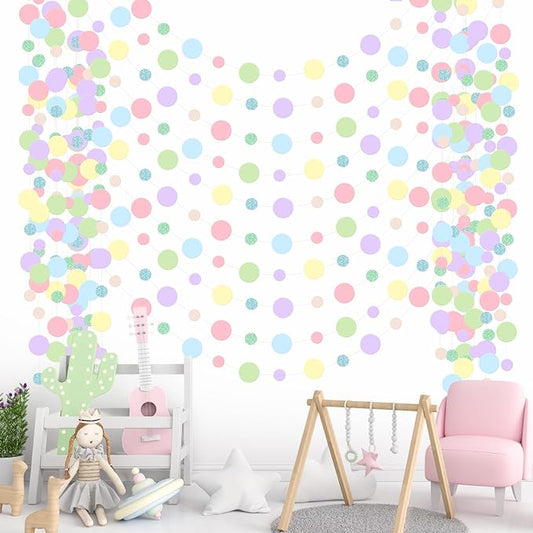 Outus 10 Pieces Colorful Circle Garland Banner Hanging Paper Dot Decorations for Classroom, Birthday Party, Baby Shower, Wedding Backdrop & Photo Booth Graduation Decor (Pastel)