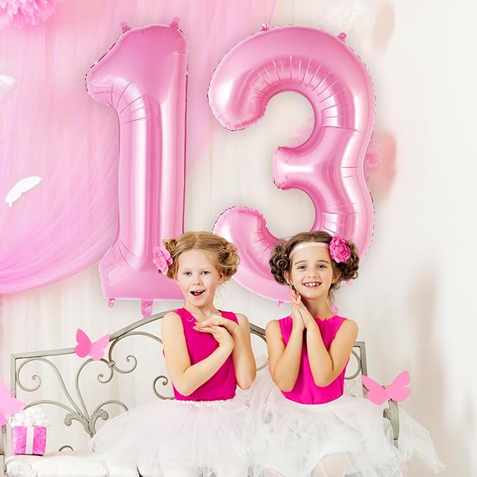 Pink Number 13 Balloon, 40 Inch Big Large Foil Helium Number Balloons, Giant Mylar Number 13 Balloons for 13 Years Old Birthday Party Decorations Supplies Anniversary