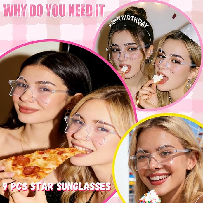 9 Pack Star Sunglasses, Colorful Rimless Star Shaped Glasses, Unisex Party Favors Supplies for Beach, Pool, Outdoors