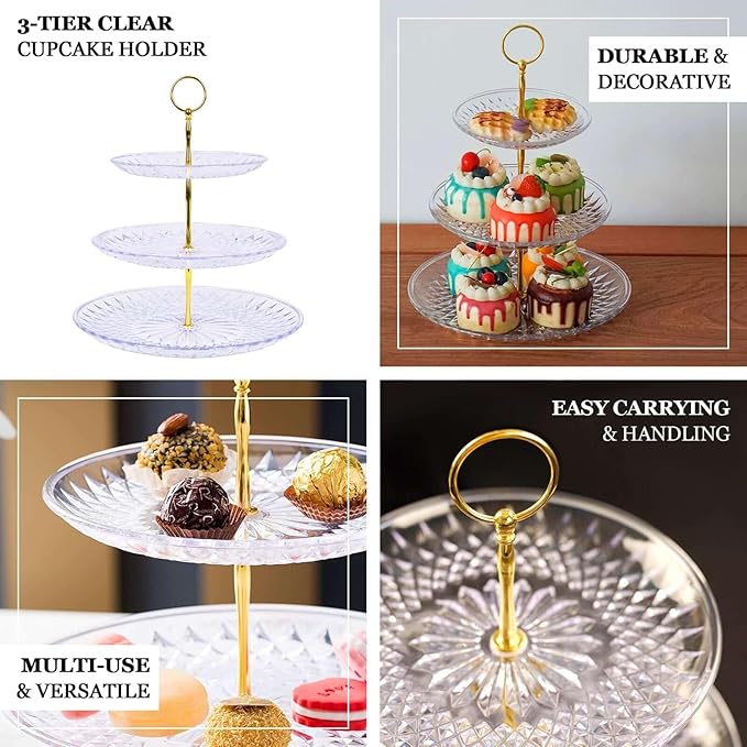 Efavormart 12" Sunflower Cut 3-Tiered Cupcake Stand, Dessert Holder - Clear Plastic