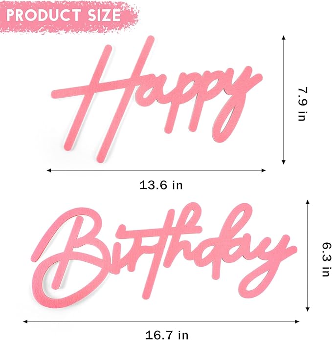CANREVEL Happy Birthday Sign for Backdrop, Felt Pink Happy Birthday Banner, Pink Birthday Party Decorations for Girl Boy Women Men, Wall Decor Balloon Arch Photo Prop