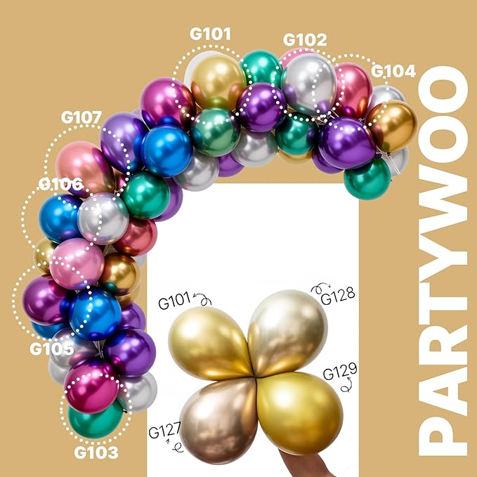 PartyWoo Metallic Balloons 66pcs 12 Inch Metallic Blue Silver Gold Purple Pink Green Rose Gold Latex Balloons for Baby Shower Wedding Engagement Unicorn Rainbow Birthday Party Decorations