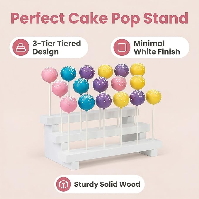 NANGOPOP Cake Pop Stand Display Riser - 3 Tier Wood Lollipop Holder, 17 Hole Sucker Stand for Dessert Table of Wedding, Birthday Party - White, Collapsible, Fit 5/32" (4mm) Lollipop Sticks