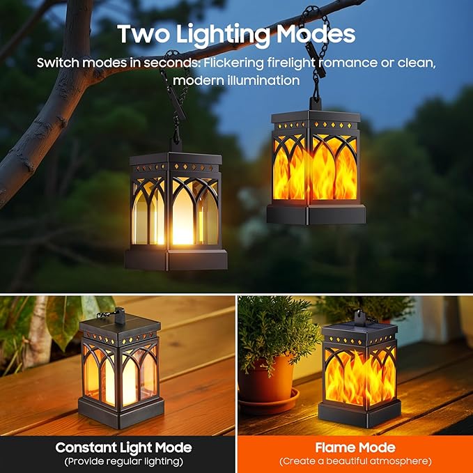 KOOPER 6 Pack Solar Lanterns Outdoor Waterproof, Upgraded Flickering Flame Modes + Constant Modes Hanging Solar Lantern Lights for Outside, Lanterns Decorative Outdoor for Garden Table Yard Tree Decor
