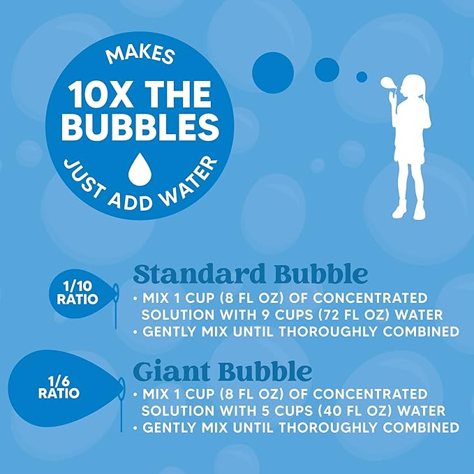 JOYIN 2 Bottles Bubbles Refill Solutions 64 oz (up to 5 Gallon), Concentrated Solution for Bubble Machine, Gun, Wand Refill Fluid Summer, Easter Toys(Blue)