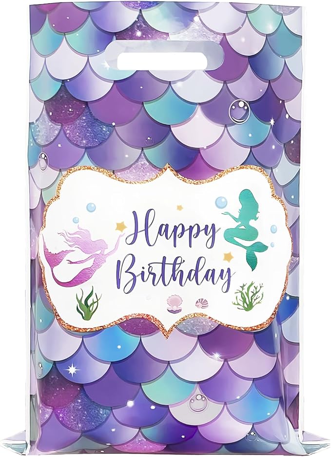 DaiUni 30 PCS Mermaid Birthday Goodie Bags Party Favor Bags Treat Bag with Handles for Kids Girls Mermaid Birthday