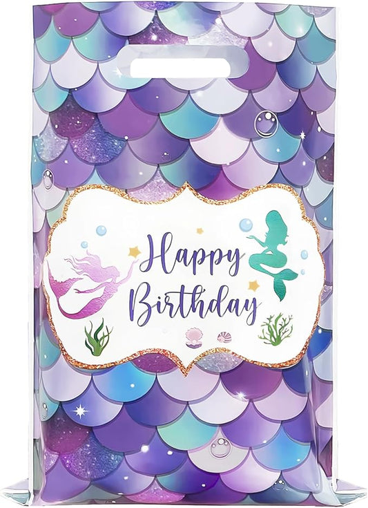 DaiUni 30 PCS Mermaid Birthday Goodie Bags Party Favor Bags Treat Bag with Handles for Kids Girls Mermaid Birthday