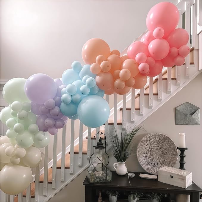 Pastel Rainbow Balloons, 60Pcs Colorful Macaron Pink Orange Yellow Green Blue Purple Balloons Birthday Decor, 12 Inch Multicolor Assorted Colors Latex Balloon for Wedding Baby Shower Party Decorations