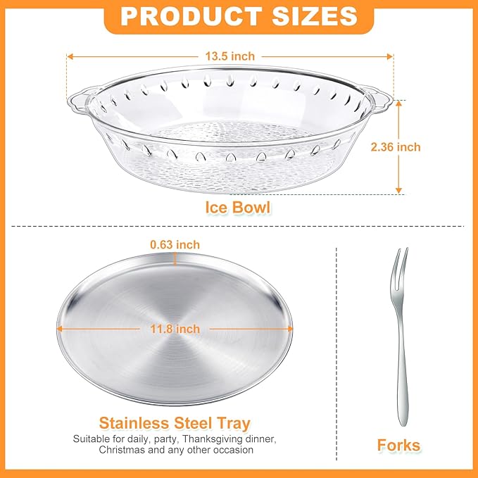 4-Pack 11.8" Chilled Serving Tray for Parties with Ice Underneath – Cold Platter for Fruit, Veggies, Seafood, Shrimp Cocktail, Appetizers – Buffet, Picnic, Outdoor Party Keep Food Cold Dish