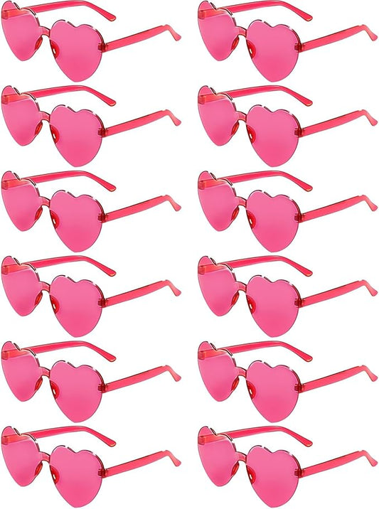 12 Pairs Heart Shaped Sunglasses Candy Color Rimless Fun Heart Glasses for Women Party Favors