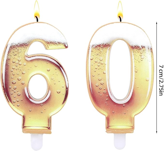 60th Birthday Cake Candles, Beer Themed Cake Numbers Decorations Funny Party Topper Supplies for Men Beer Lover Birthday Celebration Gifts (60)