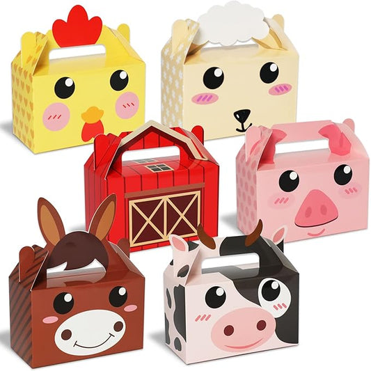 Tevxj 12 Pack Farm Animal Party Favor Boxes Farm Theme Birthday Goodie Boxes Farmhouse Animals Gift Candy Bags Barnyard Treat Boxes for Kids Girls Baby Shower Party Decorations Supplies