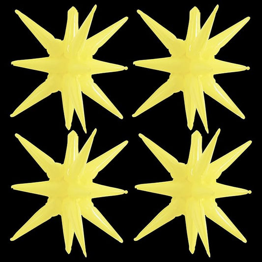 TONIFUL 4 Pcs 22inch 4D Light Yellow Explosion Star Mylar Balloons for Party Backdrop Christmas,New Year Birthday, Wedding Baby Shower Anniversary Photo Booth Supplies