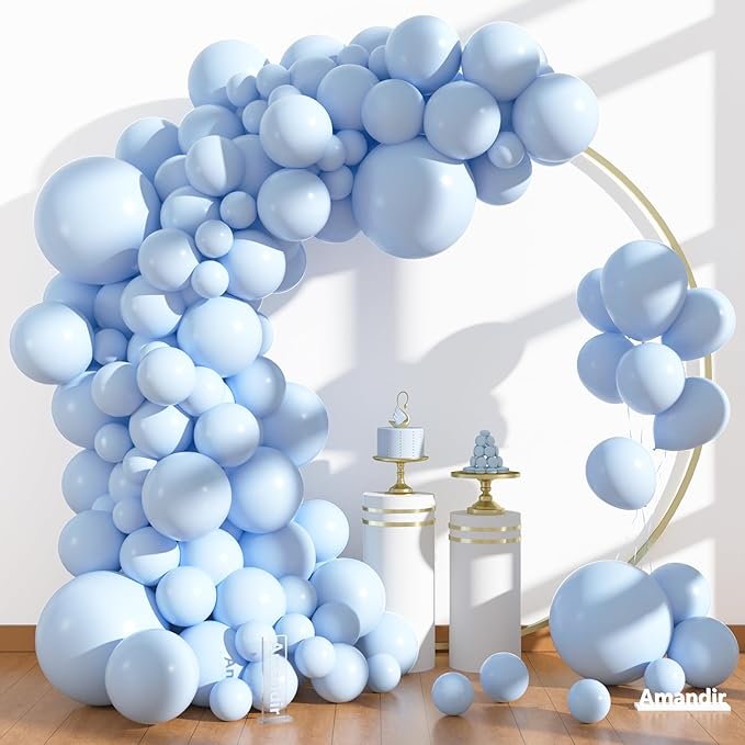 Amandir 153pcs Light Blue Balloons Arch Garland Kit Different Sizes 18 12 10 5 Inch Pastel Baby Blue Latex Balloon for Boys Birthday Baby Shower Wedding Anniversary Gender Reveal Party Decorations