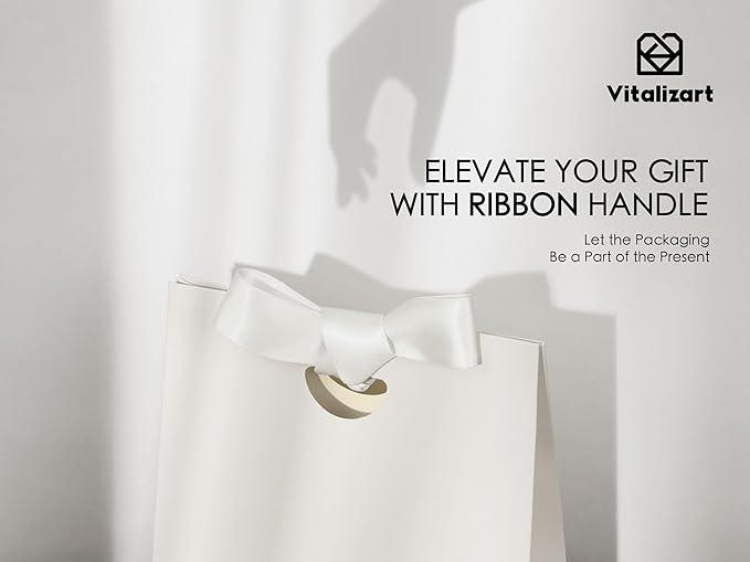Vitalizart Paper Gift Bags With Ribbon Handles Set of 10 White Bulk Reusable For Gift Wrap Girls Kids Birthday Bridal Shower Party Favors Goodie Bags Candy Toys Christmas 7.87"x3.54"x7.09" Small Size