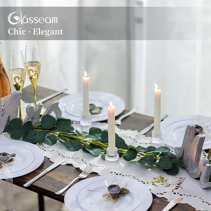 Glass Candlestick Taper Candle Holder: Glasseam Set of 2 Small Candle Holders for Candlesticks, Modern Crystal Clear Tapered Candle Stick Holder for Wedding Dining Table Centerpiece Christmas Decor