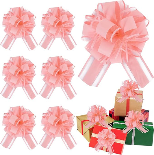 6pcs 7 Inch Pull Bows Pastel Pink Gift Wrap Bows for Gift Wrapping Ribbon Pull Gift Bows for Gift Basket Flower Wrapping Christmas Mother’s Day Easter Birthday Baby Shower Decorations