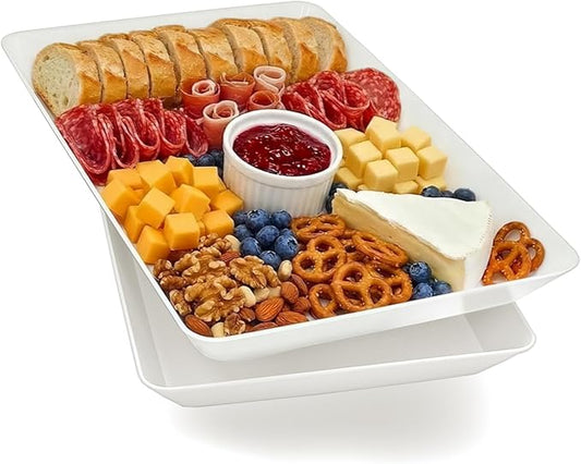 Serving Tray Platter, 2 Pcs Food Tray for Veggie Fruit Snack Dessert Cookie Cheese, Food Trays for Party Supplies Display, Plastic Platters for Serving Food, Large White Trays, BPA Free
