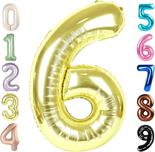 Number 6 Balloon 40 Inch, 6 7 Six Seven Birthday Decorations, 6th Birthday Balloon for Boy Girl, Light Gold 16 60 61 65 Numbers Balloons Graduations Anniversary Supplies