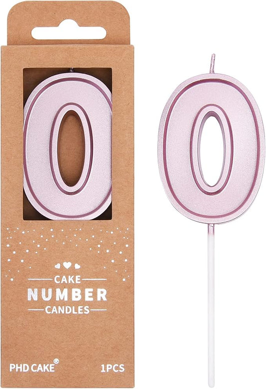 PHD CAKE 2.76 Inch Luxe Rose Gold 0 Number Birthday Candles, Rose Gold Number Candles, Cake Number Candles, Party Celebration
