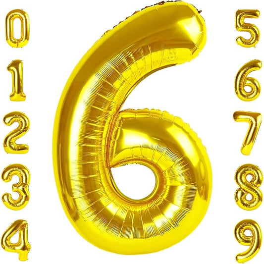 Number 6 Balloon 40 Inch, 6 7 Six Seven Birthday Decorations, 6th Birthday Balloon for Men Women, Gold 16 60 61 65 Numbers Balloons Party Wedding Events Decorations