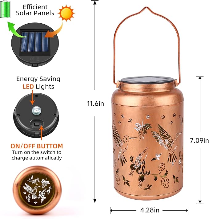 Hummingbird Solar Lanterns Outdoor Waterproof Hanging,Solar Lights Metal Summer Decor Garden,Patio,Yard,Lawn,Backyard,Front,Porch Mothers Day Gifts for Women Mom Grandma Men