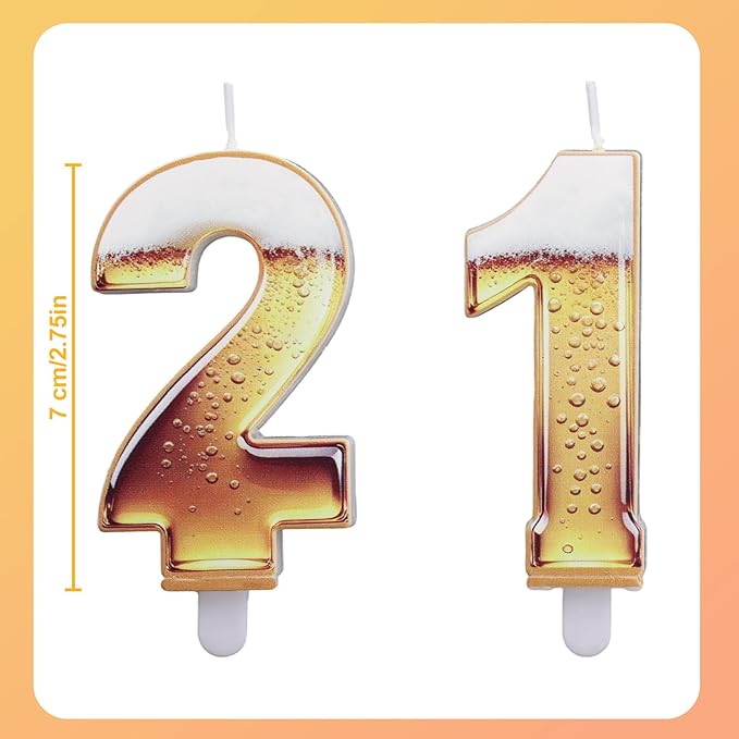 21st Birthday Cake Candles, Beer Themed Cake Numbers Decorations Funny Party Topper Supplies for Men Beer Lover Birthday Celebration Gifts (21)