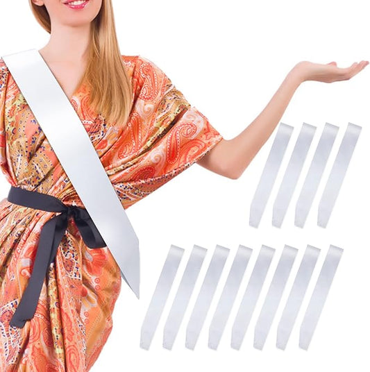 12 Pcs Sash Blank Satin Sash Party Decorations White Sash Plain Sash Bride to Be Sash Sashes for Birthday, Wedding, Graduation, DIY, Beauty Pageant, Hen Party, Homecoming, Make Your Own Sash