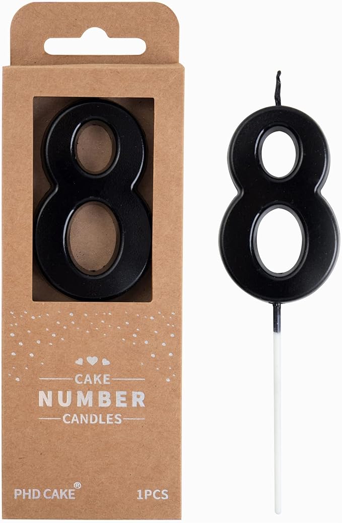 PHD CAKE 2.76 Inch Modern Black 8 Number Birthday Candles, Black Number Candles, Cake Number Candles, Party Celebration