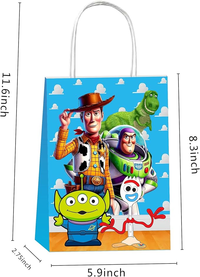 Kuailaihai 12pcs Cartoon For Toy Inspired Story Party Gift Bags with Handles,Cartoon Birthday Party Supplies for Party Decorations.