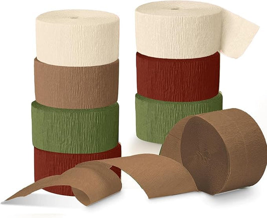 NICROLANDEE Christmas Decorations, 8 Rolls Green Red Brown Crepe Paper Party Streamers for Xmas Hanging Backdrops Decorations, Wedding, Bridal Baby Shower, Birthday, Christmas DIY Craft Supplies