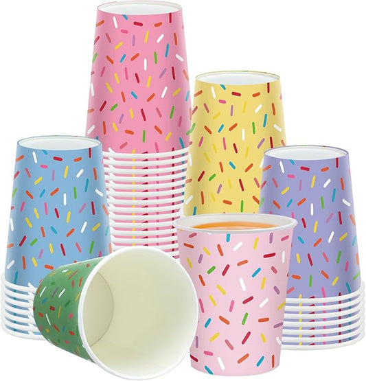 Yungyan 60 Set 6 Colors Sprinkle Paper Cups Bulk 9 oz Confetti Donut Sprinkles Party Cups Sturdy Disposable for Sweet Party Supplies Birthday Wedding Decorations Baby Shower Holiday Celebrations