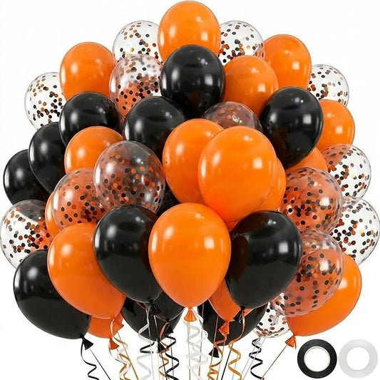 60pcs Black Orange Balloons, 12 inch Orange and Black Confetti Halloween Party Balloons for Birthday, Class of 2026 Graduation Party Decorations